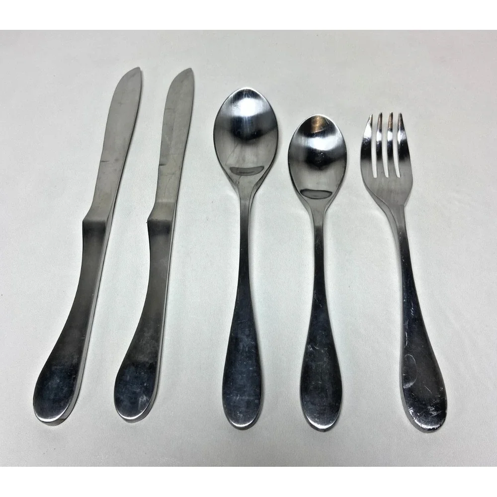 Knork Replacement Flatware (5 Piece) Matte Silver‎ Butter Fork Knives Soup Spoon